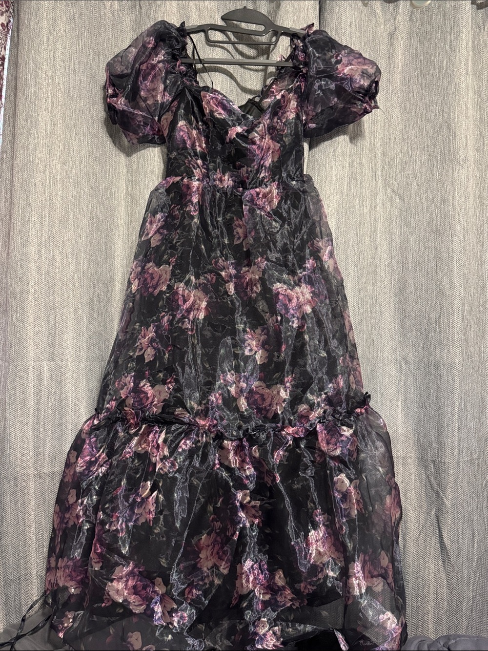 Floral Black & Purple Prom Dress